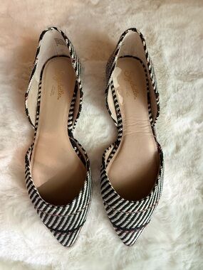 Seychelles Plaid Tweed D’Orsay Flats Women’s Size 8 Pointed Toe Black White Red